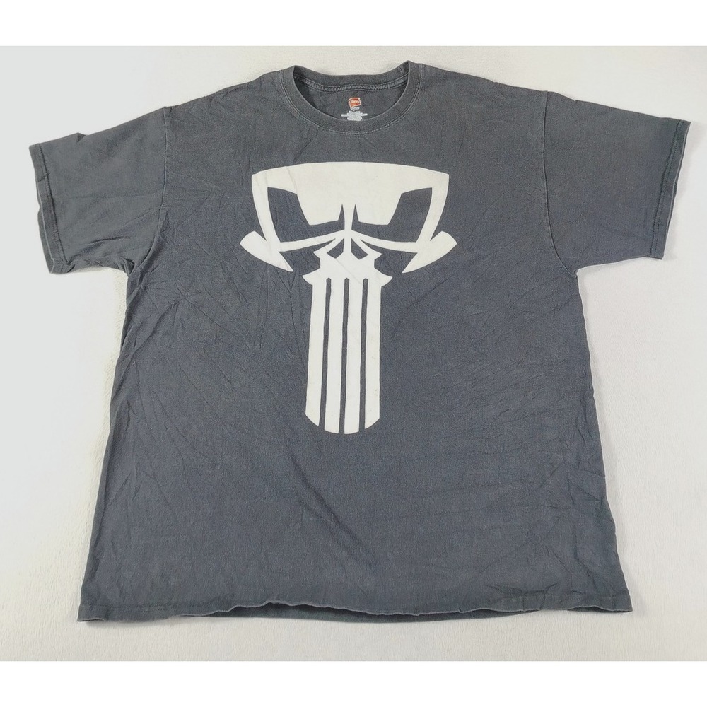 Hanes Tagless Shirt Mens XL Black Skull Logo Graphic Tee Punisher Grunge Casual